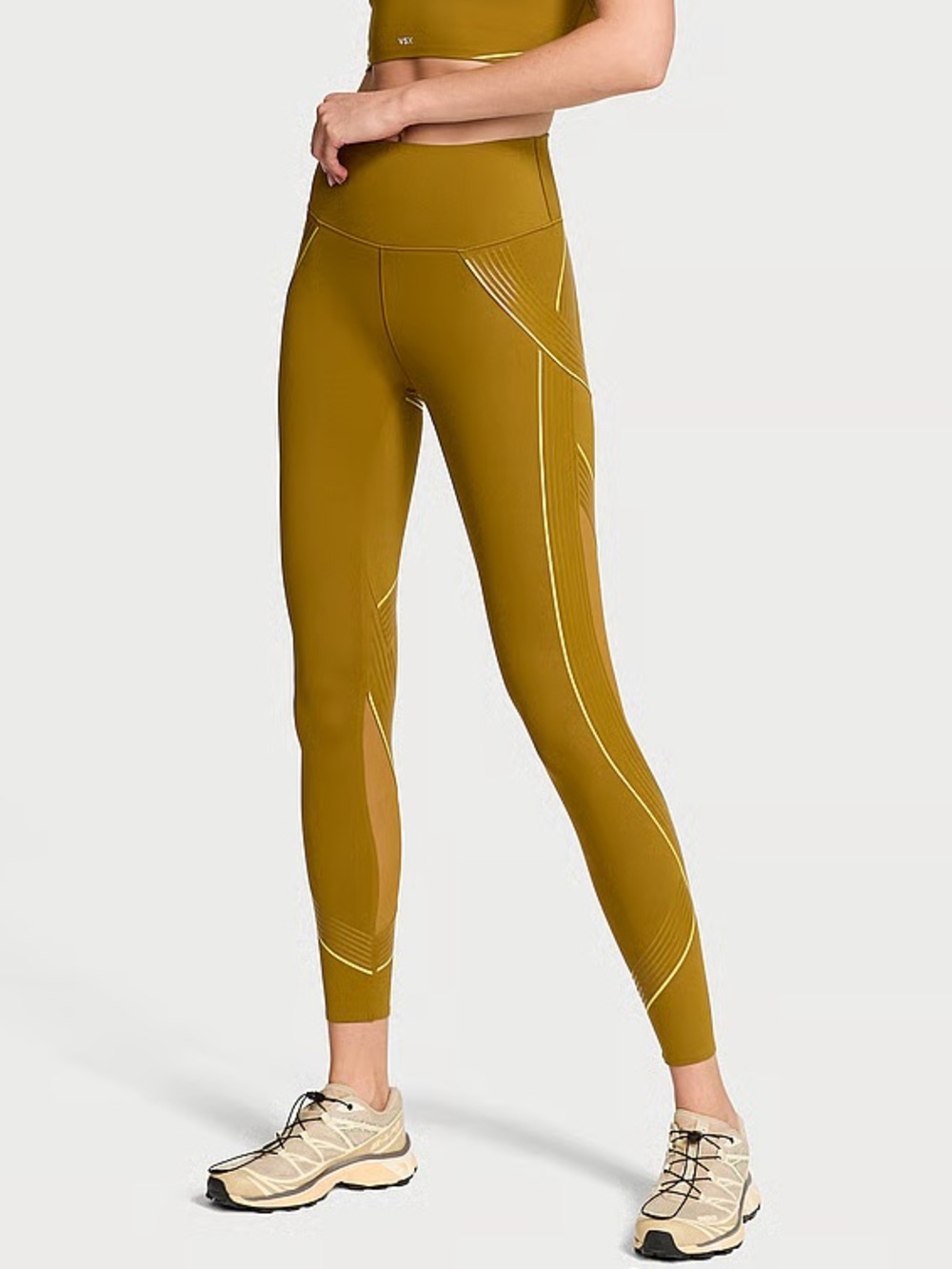 Victoria’s Secret VSX Elevate Refined Contour Leggings Fern Green & Yellow Mesh